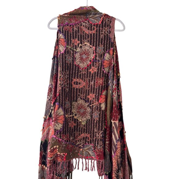Soft Surrounding Bohemian Embroidered Floral Patterned Fringe Vest Shawl - Picture 2 of 12